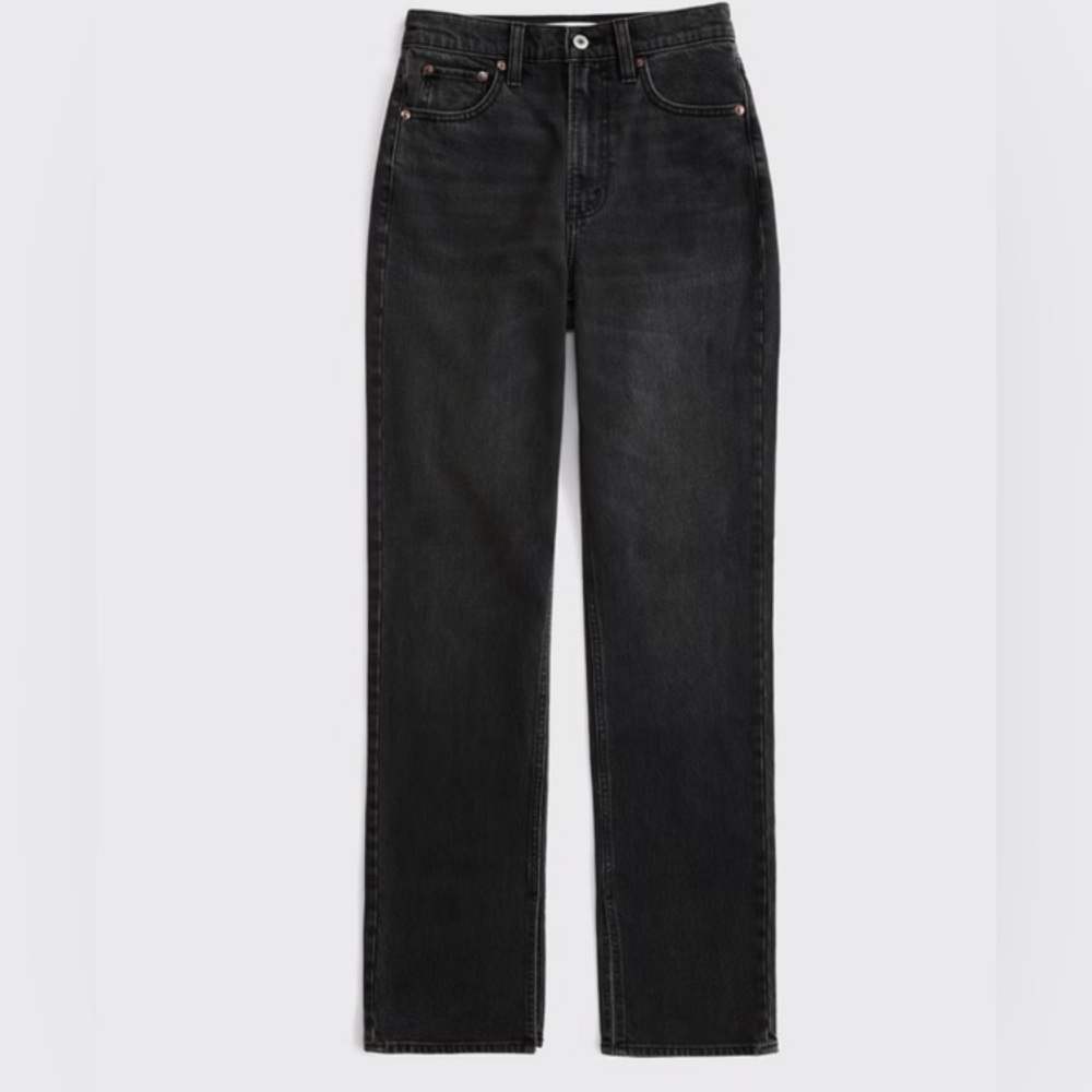 Abercrombie Curve Love 90s Straight Jeans 30 Black Ultra High Rise Viral Denim